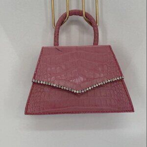Zarqua Pink Croc-Textured Minibag with Rhinestone Flap